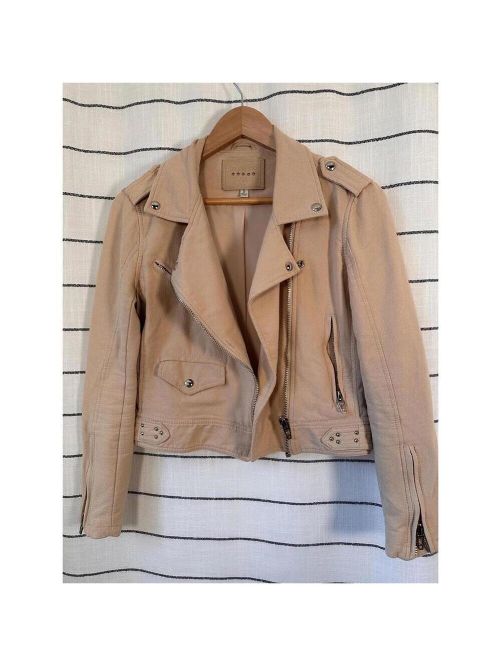 BLANKNYC Moto Jacket Women Small Beige Cotton Mesh Panel Biker Zip Up Edgy